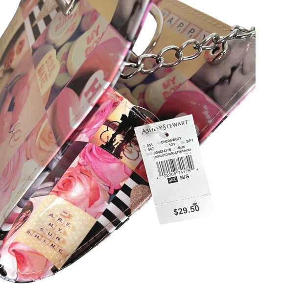 Ashley Stewart Love Collage Clutch & Shoulder Bag Chain Strap NWT - Picture 8 of 14